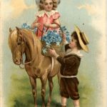 Kinder mit Pferd - Prägekarte