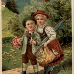 Kinder mit Tracht - Prägekarte