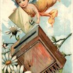 Engel mit Briefkasten - Prägekarte