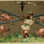 Kind mit Schwein - Prägekarte