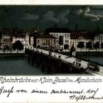 Alte Rheinbrücke Basel Mondschein - Litho