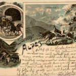 Souvenir des alpes - Postkutsche - Litho