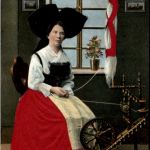 Elsässer Tracht - Prägekarte mit Stoff