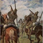 Ulanen beschiessen ein feindliches Flugzeug