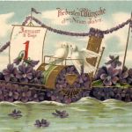 Neujahr - Schiff - Prägekarte