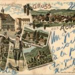 Gruss aus Achern - Weinhandlung zum Adler - Litho
