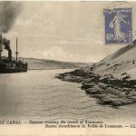 Suez Canal - Steamer crossing the trench of Toussoum