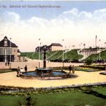 Glauchau, Bahnhof mit Oswald Seyfert-Brunnen