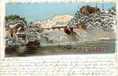 Schaffhausen - Gruss vom Rheinfall - Litho