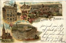 Gruss aus Plauen - Litho - Geschäftshaus Julius Tietz