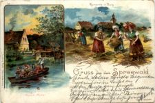 Gruss aus dem Spreewald - Kornernte in Burg- Litho