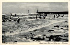 Seebad Warnemünde, Strand und Mole bei Sturm aus Nordwest