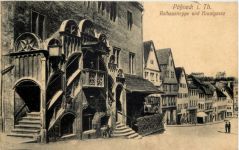 Pössneck - Rathaustreppe und Krautgasse