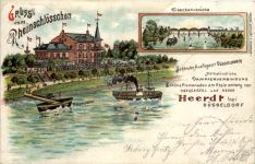 Heerdt bei Düsseldorf - Gruss vom Rheinschlösschen - Litho