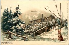 Münstereifel - Burgruine - Litho - Prägekarte