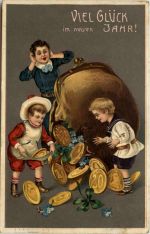 Neujahr - Geld auf Ansichtskarte - Prägekarte