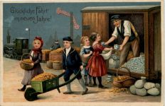 Neujahr - Geld auf Ansichtskarte - Prägekarte