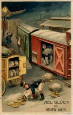 Neujahr - Geld auf Ansichtskarte - Prägekarte