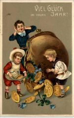 Neujahr - Geld auf Ansichtskarte - Prägekarte