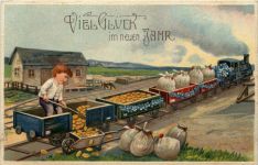 Neujahr - Geld auf Ansichtskarte - Prägekarte