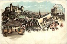Gruss vom Kaiserschloss Mylau - Reichenbach - Litho