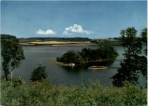 Malente-Gremsmühlen, Blick vom Holm auf Grosse Insel im Dieksee