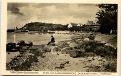 Seebad Glücksburg, Blick auf Landungsbrücke, Badeanstalten u. Kurhaus