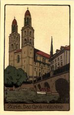 Zürich - Das Grossmünster - Steinzeichnung