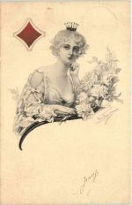 Frau - Spielkarte - Karo