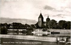 Hameln, Wehr und Münsterkirche an der Weserbrücke