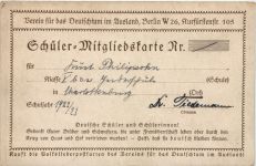 Paul Hey - Schüler Mitgliedskarte - Verein für das Deutschtum