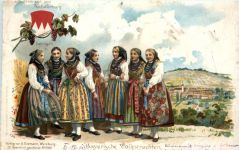Bayrische Volkstrachten - Aschaffenburg - Litho