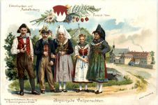 Bayrische Volkstrachten - Aschaffenburg - Litho