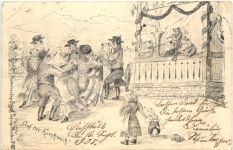 Frösche in Kleidung - Auf der Kirchweih