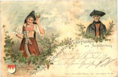 Volkstrachten Unterfranken und Schaffenburg - Litho
