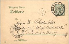 Ganzsache gelaufen in Erlangen 1906