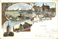 Gruss aus Rostock - Litho - Bahnpost