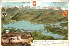 Gruss vom Bodensee - Rheinfall - Litho