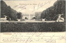 Schwetzingen, Hirschbassin mit dem Schloss