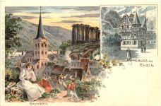Bacharach - Gruss vom Rhein - Litho