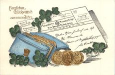 Neujahr - Geld auf Ansichtskarte