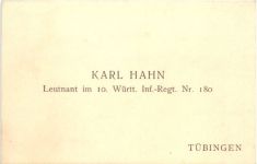 Tübingen - Visitenkarte Karl Hahn - 10. Württ. Inf. Regiment