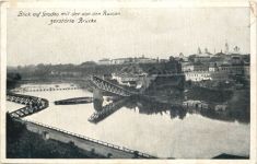 Grodno mit zerstörter Brücke - Feldpost