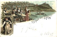 Rüdesheim - Gruss vom Rhein - Litho