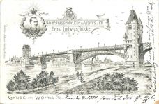 Gruss aus Worms - Neue Strassenbrücke - Litho