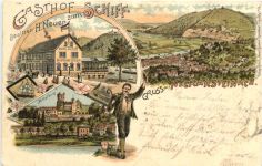 Gruss aus Neckarsteinach - Litho - Gasthof zum Schiff