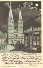 Bremen - Dom und Börse - Litho - Halt gegen Licht