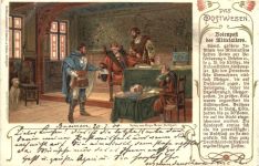 Das Postwesen - Botenpost des Mittelalters - Briefmarken - Litho