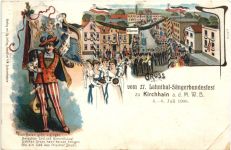 Kirchhain - Gruss vom 27. Lahntal Sängerbundesfest 1908 - Litho