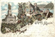 Gruss vom Rhein Rüdesheim - Litho